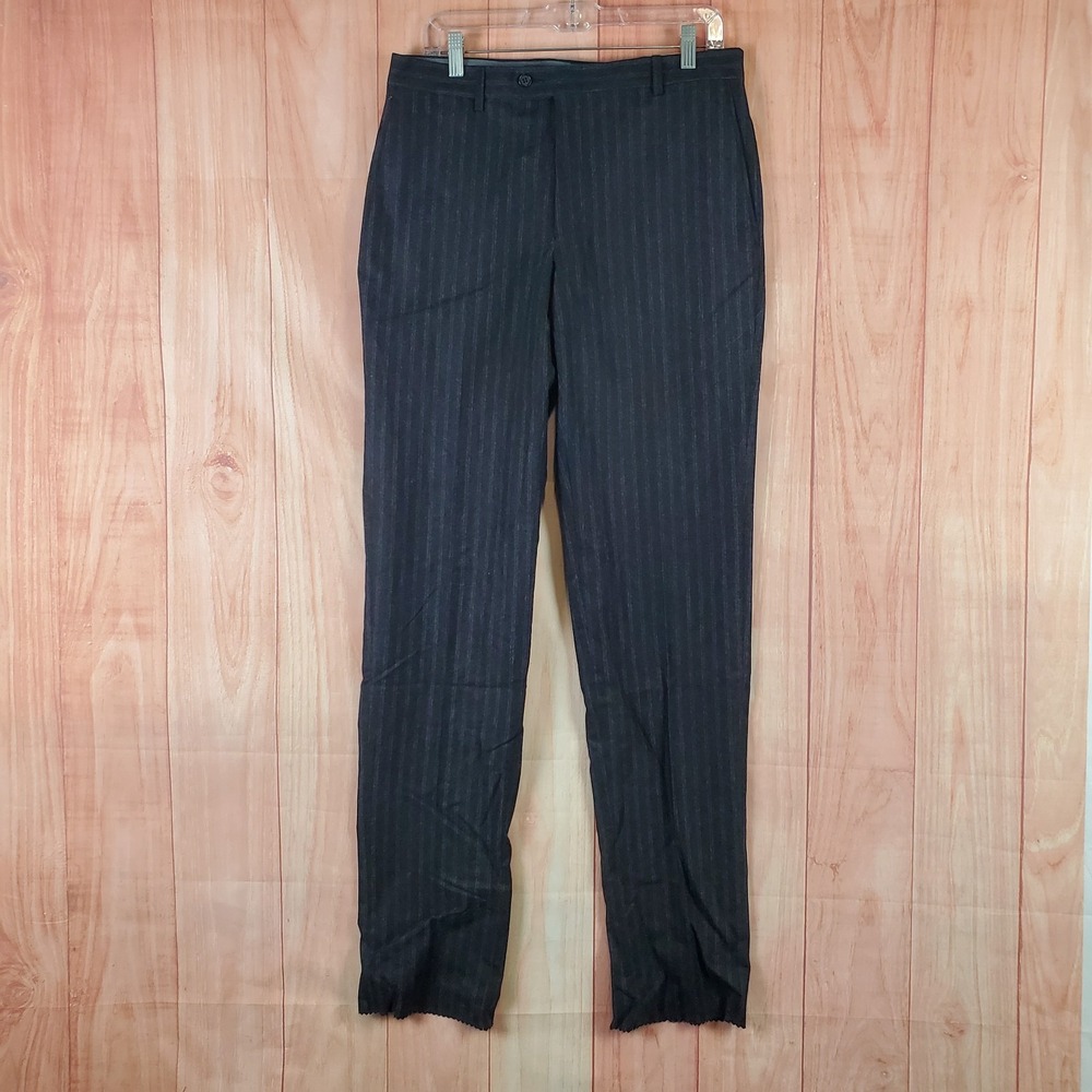 Hickey Freeman Pants Mens Sz 33 Striped Wool Flat Front Straight Leg